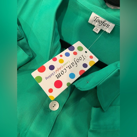 NWT Toofan Size 2X Jade Green Long Sleeve Pearl Button Front Tiered Shift Dress - Picture 12 of 12